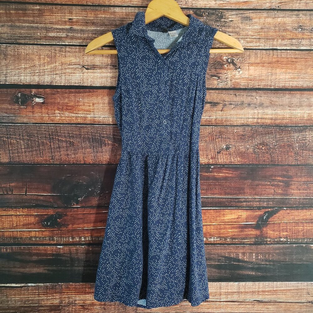 Divided by H & M Womens Size 2 Viscose Navy White Dot Button Peek Back Dress